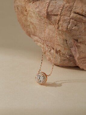 Moissanite Halo Pendant Necklace 2ct Rose Gold